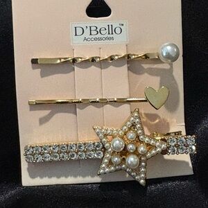 D’Bello Gold and Pearl Hair Accessory Set Star Heart Clips